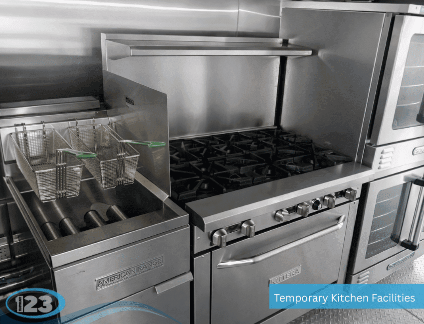 Commercial cooking and frying equipment in a stainless-steel kitchen